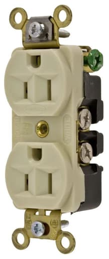 Hubbell Wiring Device - Hubbell HBL5252-I Ivory 15A 125V Duplex Receptacle. Extra Heavy Duty Compact Industrial Series