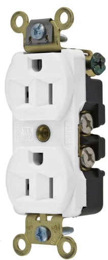 Hubbell Wiring Device - Hubbell HBL5252W 15 Amp 125 Volt 2-Pole 3-Wire NEMA 5-15R White Straight Blade Duplex Receptacle