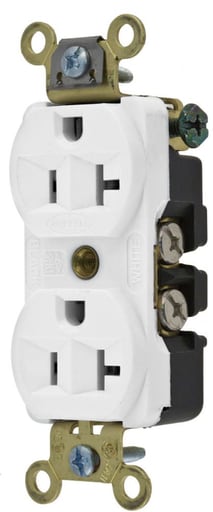 Hubbell Wiring Device - Hubbell HBL5352W 20 Amp 125 Volt 2-Pole 3-Wire NEMA 5-20R White Straight Blade Duplex Receptacle