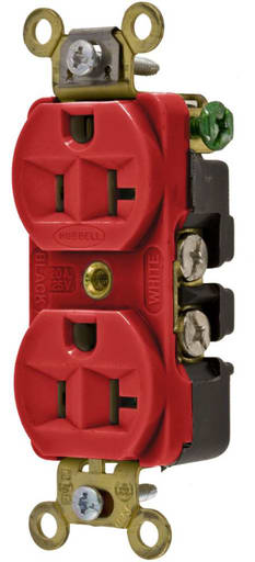 Hubbell Wiring Device - Hubbell HBL5352R 20 Amp 125 Volt 2-Pole 3-Wire NEMA 5-20R Red Straight Blade Duplex Receptacle
