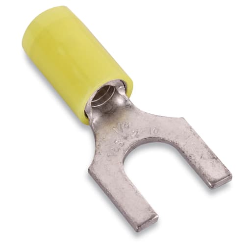 Thomas & Betts Co - Thomas & Betts RC10-14F 12 to 10 AWG 1/4 Inch Stud Yellow Electrotinned Copper Nylon Insulated Fork Terminal
