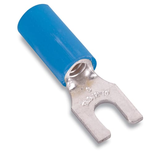 Thomas & Betts Co - Thomas & Betts RB14-10FL 18-14 AWG Wire Range #10 Bolt Hole Blue Insulated Nylon Locking Fork Terminal