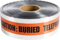 Cully / Mineralac - Cully 94641 6" x 1000' "Buried Telephone Line Below" Underground Detectable Tape, 5 mil. Foil Bonded Polyethylene, Silver with Orange Stripes