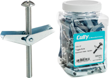 Cully / Mineralac - Cully 58564J 1/4-20 x 4" Toggle Bolt & Wing, Mushroom Head, Square/Slotted, Zinc (50/Jar)
