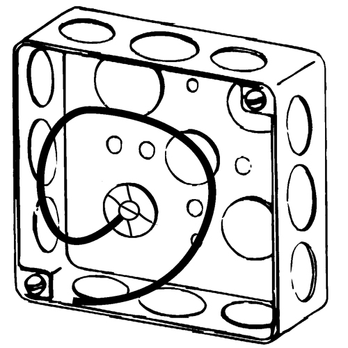 Appleton Electric - Appleton 4S-SPL-DRP 4" Square Outlet/Switch Box, 1-1/2" Deep, 21cu.in, 1/2" & 3/4" Knockouts, Green Ground Wire, Drawn, Steel