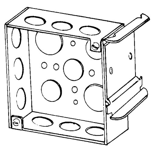 Appleton Electric - Appleton 4S-SPL-SB2-1/2 4" Square Outlet/Switch Box w/Snap-In Bracket (2-1/2" Metal Stud), 1-1/2" Deep, 21cu.in, 1/2" & 3/4" Knockouts, Welded, Steel
