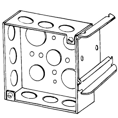 Appleton Electric - Appleton 4S-SPL-SB3-5/8 4" Square Outlet/Switch Box w/Snap-In Bracket (3-5/8" Metal Stud), 1-1/2" Deep, 21cu.in, 1/2" & 3/4" Knockouts, Welded, Steel