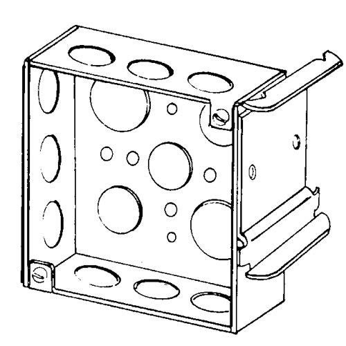 Appleton Electric - Appleton 4S1/2-SB2-1/2 4" Square Outlet/Switch Box w/Snap-In Bracket (2-1/2" Metal Stud), 1-1/2" Deep, 21cu.in, 1/2" Knockouts, Welded, Steel