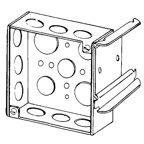 Appleton Electric - Appleton 4S1/2-SB3-5/8 4" Square Outlet/Switch Box w/Snap-In Bracket (3-5/8" Metal Stud), 1-1/2" Deep, 21cu.in, 1/2" Knockouts, Welded, Steel