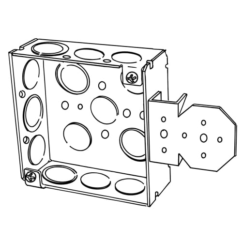 Appleton Electric - Appleton 4SB-EK 4" Square Outlet/Switch Box w/Flush Stud NL Bracket, 1-1/2" Deep, 21cu.in, 1/2" Eccentric Knockouts, Welded, Steel