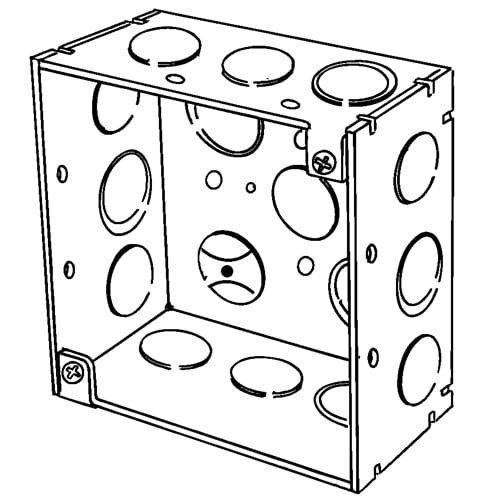 Appleton Electric - Appleton 4SD-EKRD 4" Square Outlet/Switch Box, 2-1/8" Deep, 30.3cu.in, 1/2" Eccentric Knockouts, Welded, Steel - Red Powder Coat Finish
