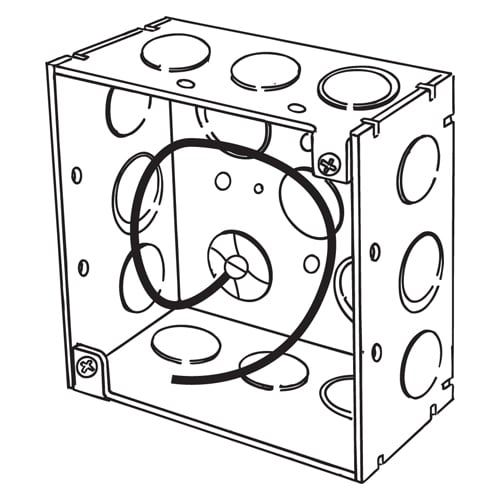 Appleton Electric - Appleton 4SD-EKP 4" Square Outlet/Switch Box, 2-1/8" Deep, 30.3cu.in, 1/2" Eccentric Knockouts, Green Ground Wire, Welded, Steel
