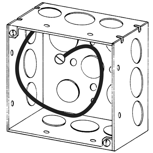 Appleton Electric - Appleton 4SD-SPLP 4" Square Outlet/Switch Box, 2-1/8" Deep, 30.3cu.in, 1/2" & 3/4" Knockouts, Green Ground Wire, Welded, Steel