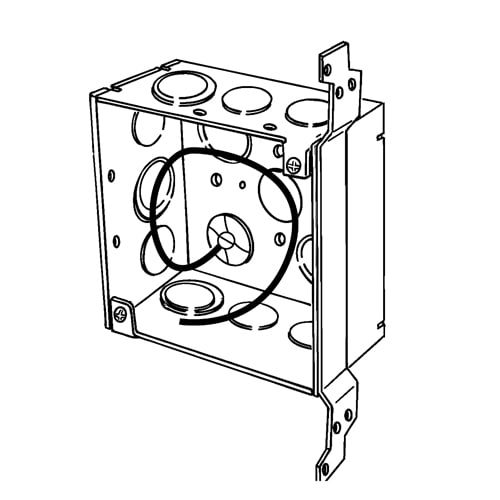 Appleton Electric - Appleton 4SDVB-EK-PLP 4" Square Outlet/Switch Box w/Plain Vertical Bracket, 2-1/8" Deep, 30.3cu.in, 1/2" Eccentric Knockouts, Green Ground Wire, Welded, Steel