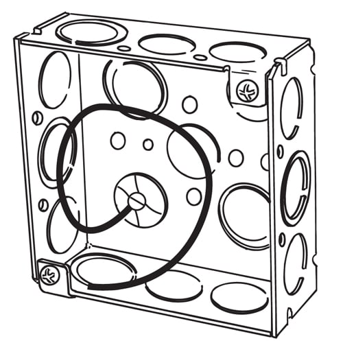 Appleton Electric - Appleton 4SEKP 4" Square Outlet/Switch Box, 1-1/2" Deep, 21cu.in, 1/2" Eccentric Knockouts, Green Ground Wire, Welded, Steel
