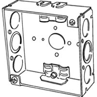 Appleton Electric - Appleton 4SR-EK 4" Square Outlet/Switch Box w/NM Cable Clamps, 1-1/2" Deep, 21cu.in, 1/2" Eccentric Knockouts, Welded, Steel