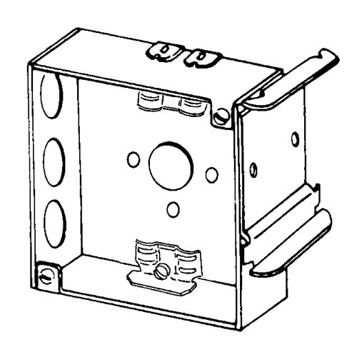 Appleton Electric - Appleton 4SR-SB2-1/2 4" Square Outlet/Switch Box w/Snap-In Bracket (2-1/2" Metal Stud), NM Cable Clamps, 1-1/2" Deep, 21cu.in, 1/2" Knockouts, Welded, Steel