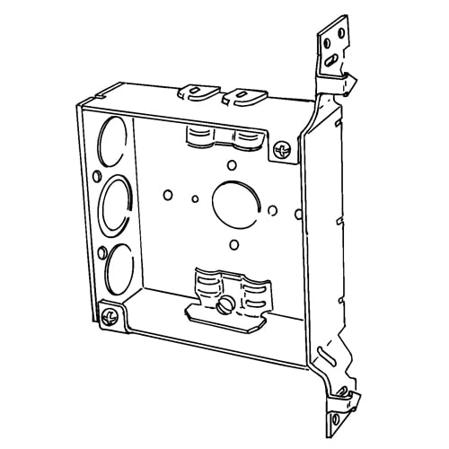 Appleton Electric - Appleton 4SRAB-EK 4" Square Outlet/Switch Box w/NM Cable Clamps & Barbed Vertical Bracket, 1-1/2" Deep, 21cu.in, 1/2" Eccentric Knockouts, Welded, Steel