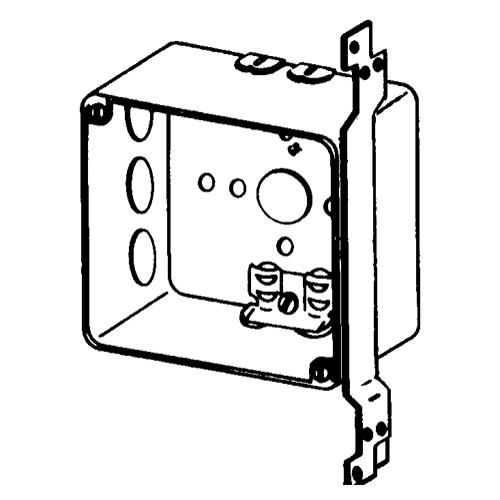 Appleton Electric - Appleton 4SRDVB-PL 4" Square Outlet/Switch Box w/NM Cable Clamps & Plain Vertical Bracket, 2-1/8" Deep, 30.3cu.in, 1/2" & 21/32" Knockouts, Drawn, Steel