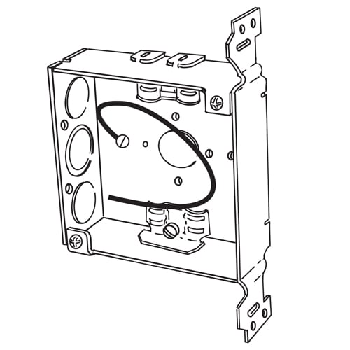 Appleton Electric - Appleton 4SRVB-EK-PLP 4" Square Outlet/Switch Box w/NM Cable Clamps & Plain Vertical Bracket, 1-1/2" Deep, 21cu.in, 1/2" & 21/32" Knockouts, Green Ground Wire, Welded, Steel