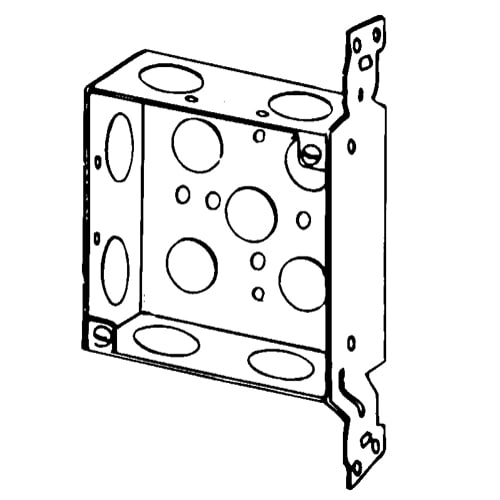 Appleton Electric - Appleton 4SVB3/4PL 4" Square Outlet/Switch Box w/Plain Vertical Bracket, 1-1/2" Deep, 21cu.in, 1/2" & 3/4" Knockouts, Welded, Steel