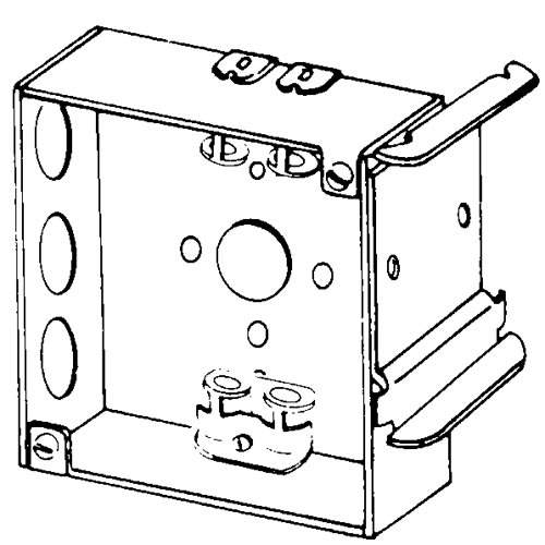 Appleton Electric - Appleton 4SX-SB2-1/2 4" Square Outlet/Switch Box w/Snap-In Bracket (2-1/2" Metal Stud), AC/MC Cable Clamps, 1-1/2" Deep, 21cu.in, 1/2" Knockouts, Welded, Steel