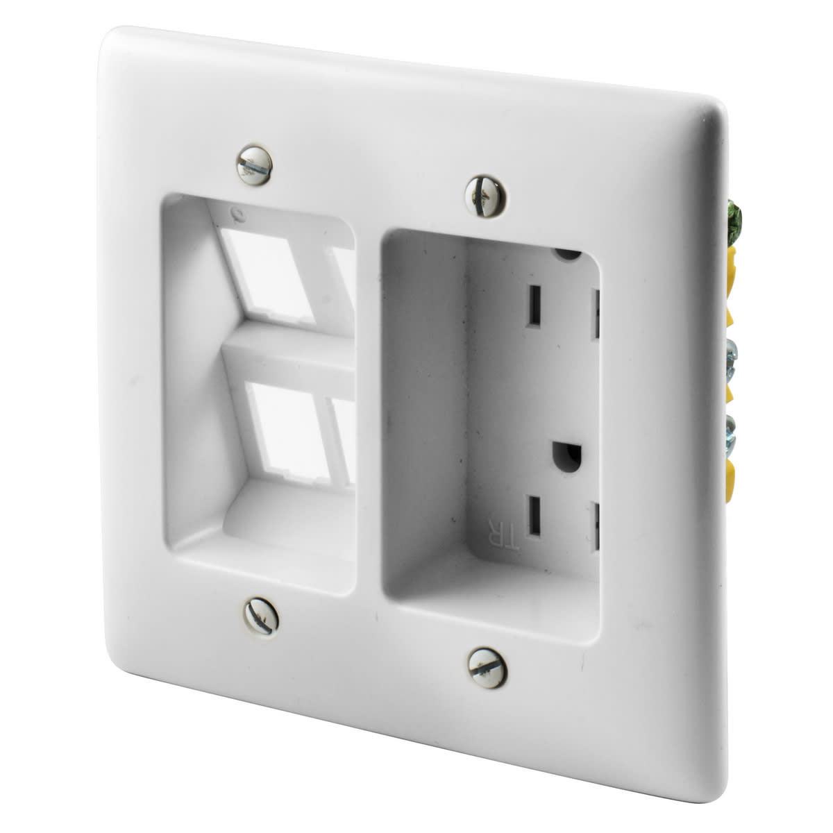 Hubbell Wiring Device - Hubbell RR1514W RECES TR DUP Receptacle 2G w/SNAPFIT, 15A 125WH