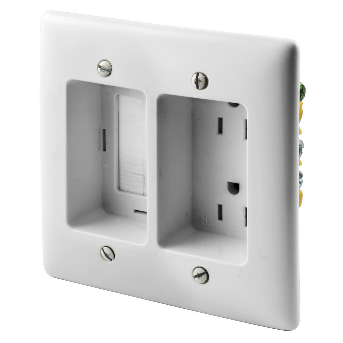 Hubbell Wiring Device - Hubbell RR1512W 125 Volt 15 Amp 2-Gang White Recessed Tamper Resistant Duplex Receptacle with Feed