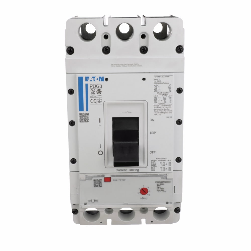 Cutler-Hammer / Eaton - Cutler-Hammer PDG33M0500TFAL Power Defense Globally Rated, Frame 3, Three Pole, 500A, 65kA/480V, T-M (Fxd-Adj) TU, Std Term Load Only (PDG3X3TA630)