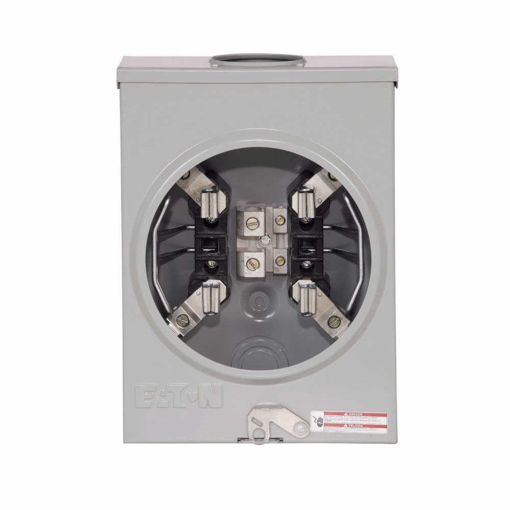 Cutler-Hammer / Eaton - Cutler-Hammer UHTTRS101BE meter socket, 1-pos resi service, 125A, Over/under, Hub open, 4-jaw, 1-ph, Horn bypass, Two grounding conns (#14-#2 Cu), Quadplex, 3-wire, Ringless, 600 Vac