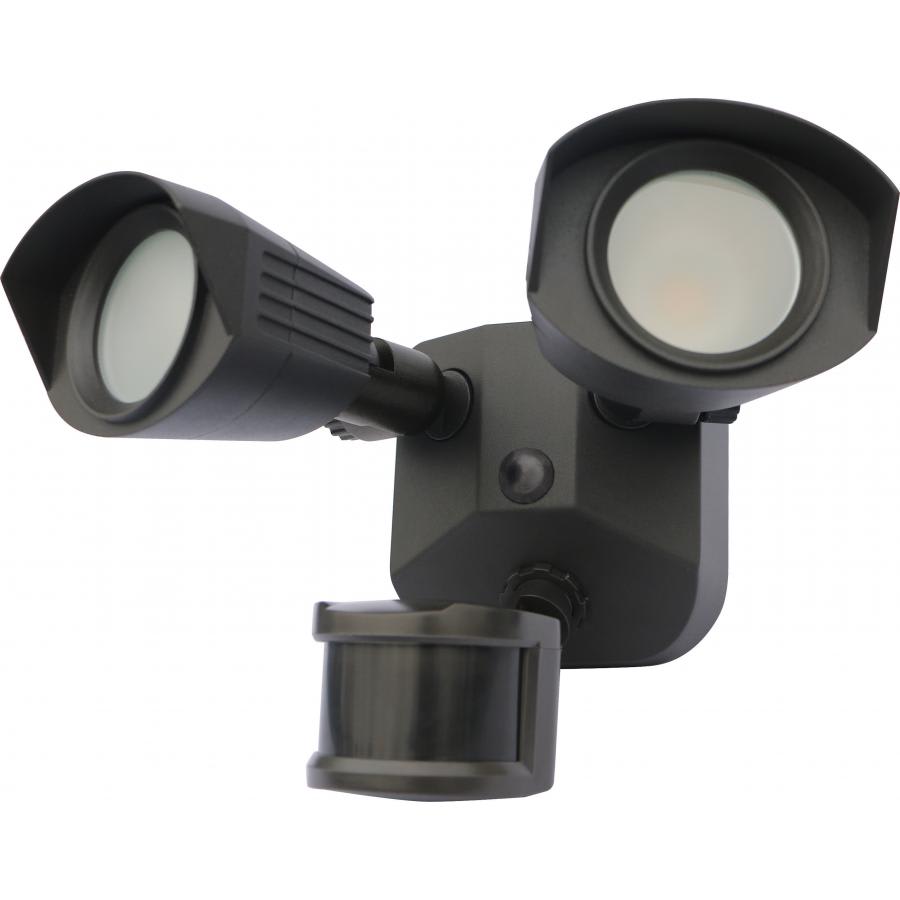 Satco Products, Incorporated - Satco 65-219 LED Dual-Head Security Light w/ Motion Sensor, 20W 100-277V, 4000K, 180± Detection, IP65, Wet Location - Bronze