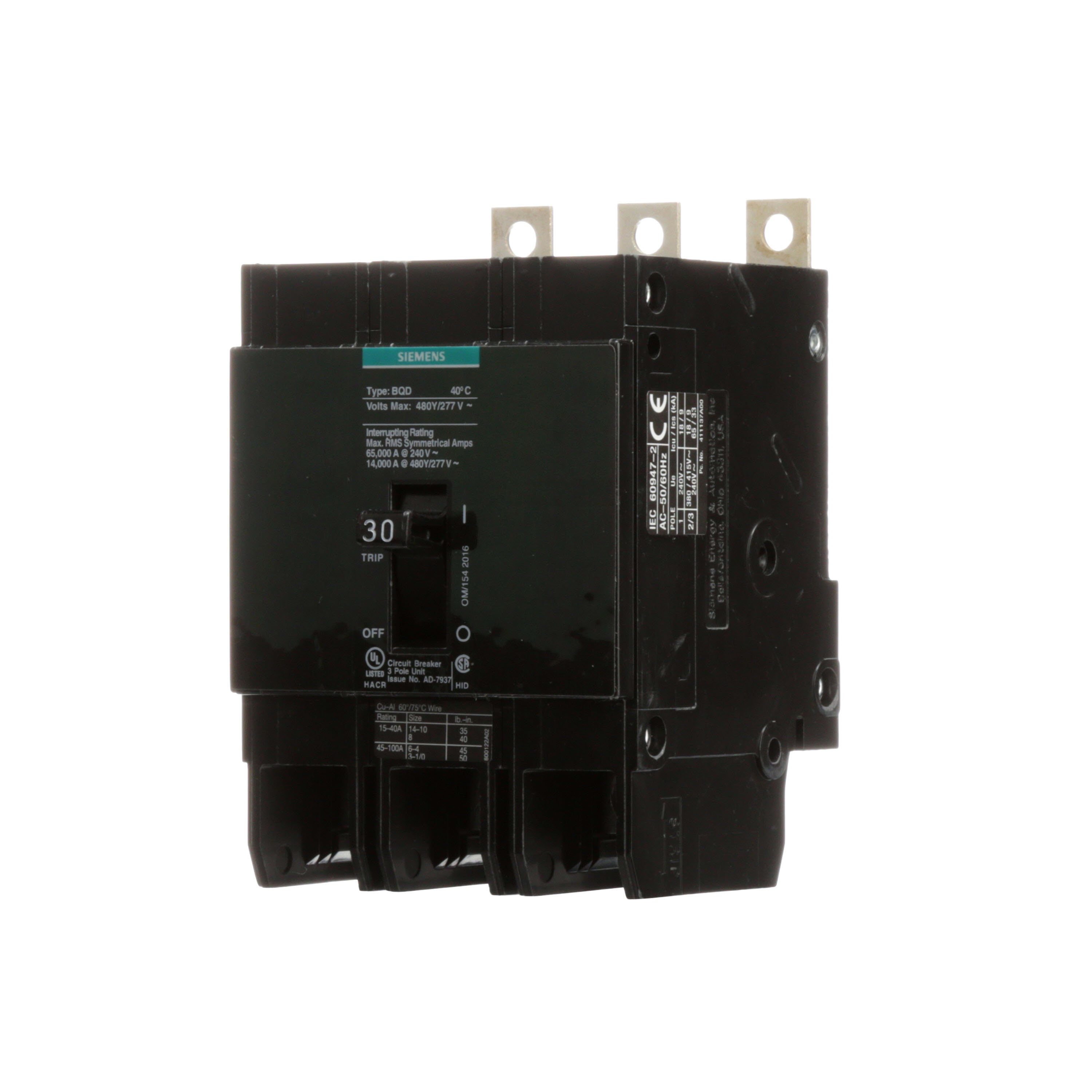 Siemens - Siemens BQD330 3-Pole 30 Amp 480 VAC 14 kA Circuit Breaker