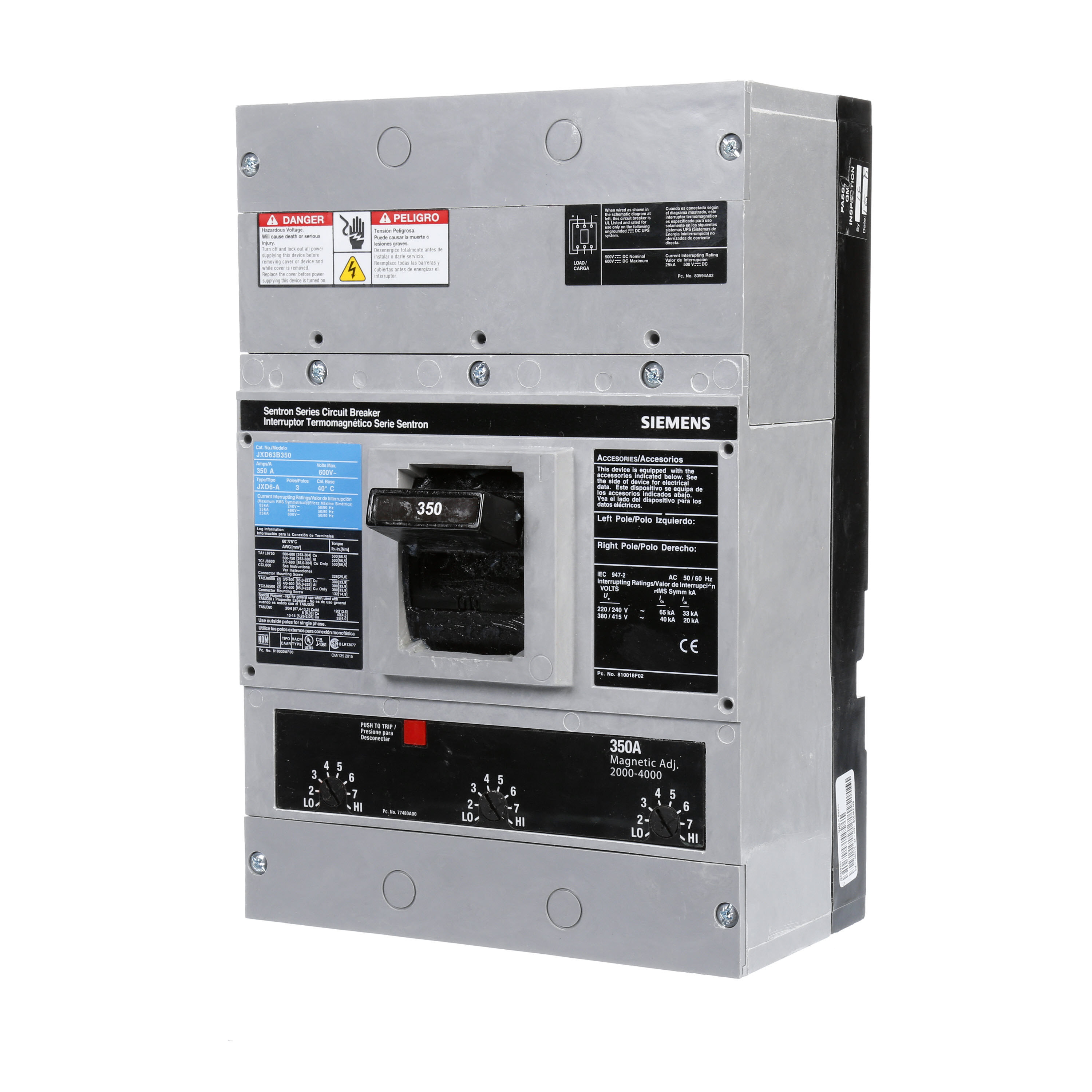 Siemens - Siemens JXD63B350 JD MCCB,25kA@6