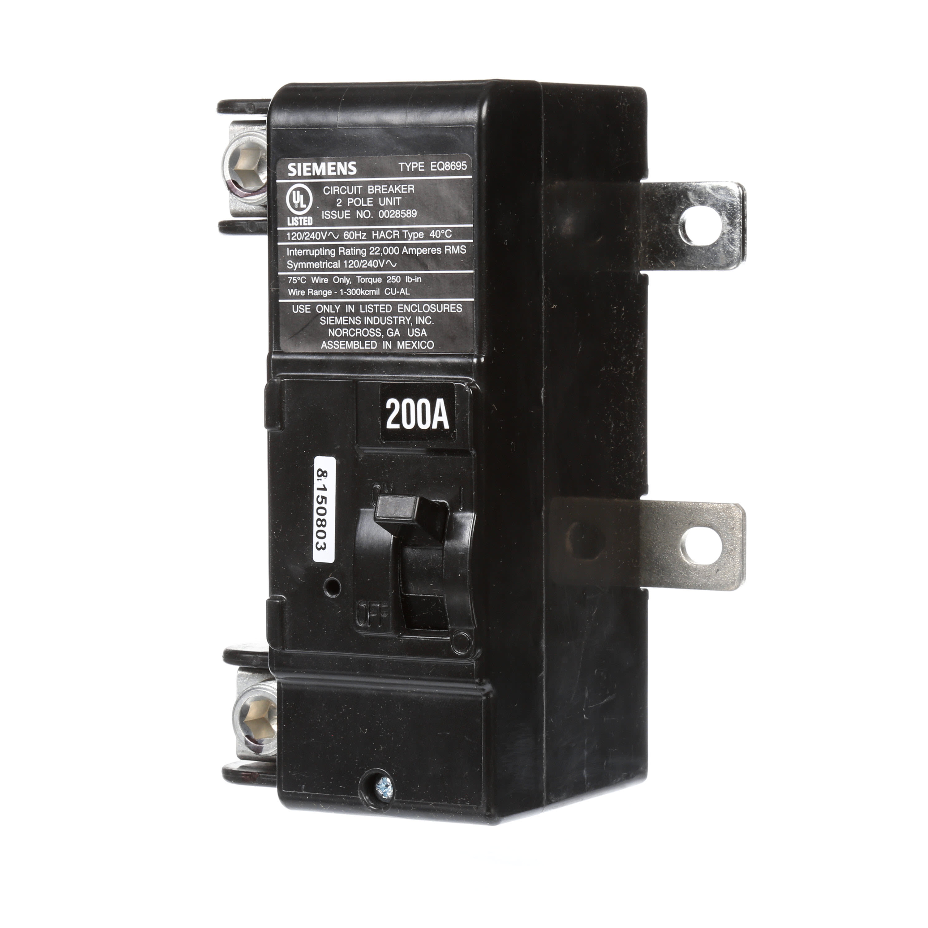 Siemens - Siemens MBK200A 1-Pole 200 Amp 120/240 Volt 22 kA Main Circuit Breaker Kit