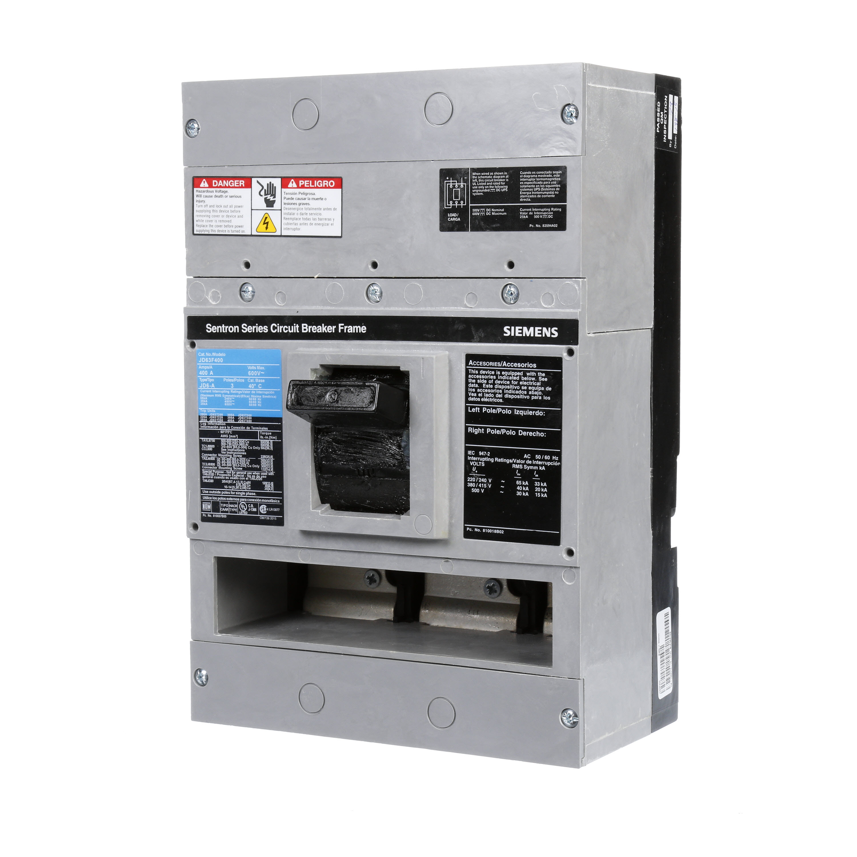 Siemens - Siemens JD63F400 3-Pole 400 Amp 600 VAC Thermal Magnetic Molded Case Circuit Breaker Frame