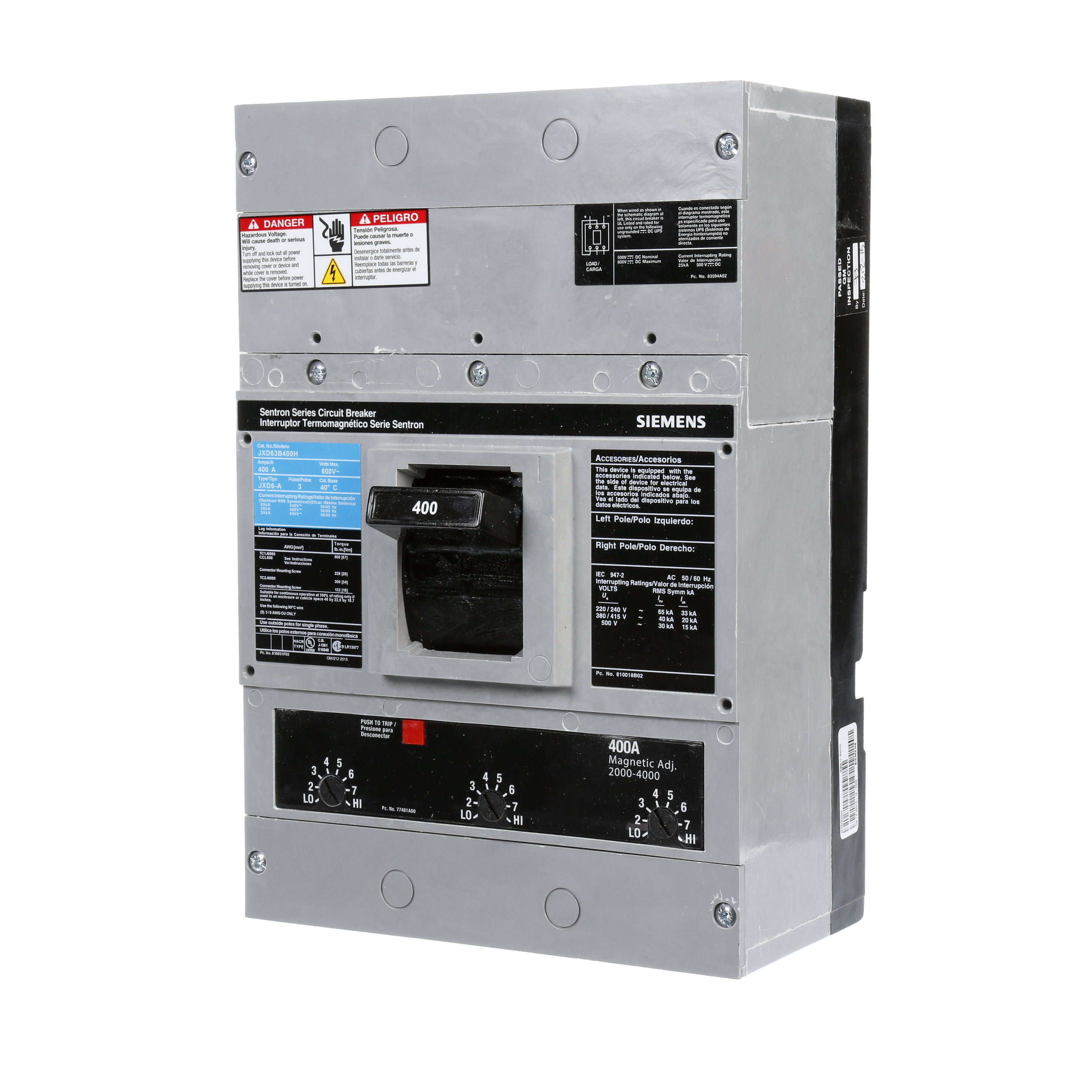 Siemens - Siemens JXD63B400H JD 25kA@600V