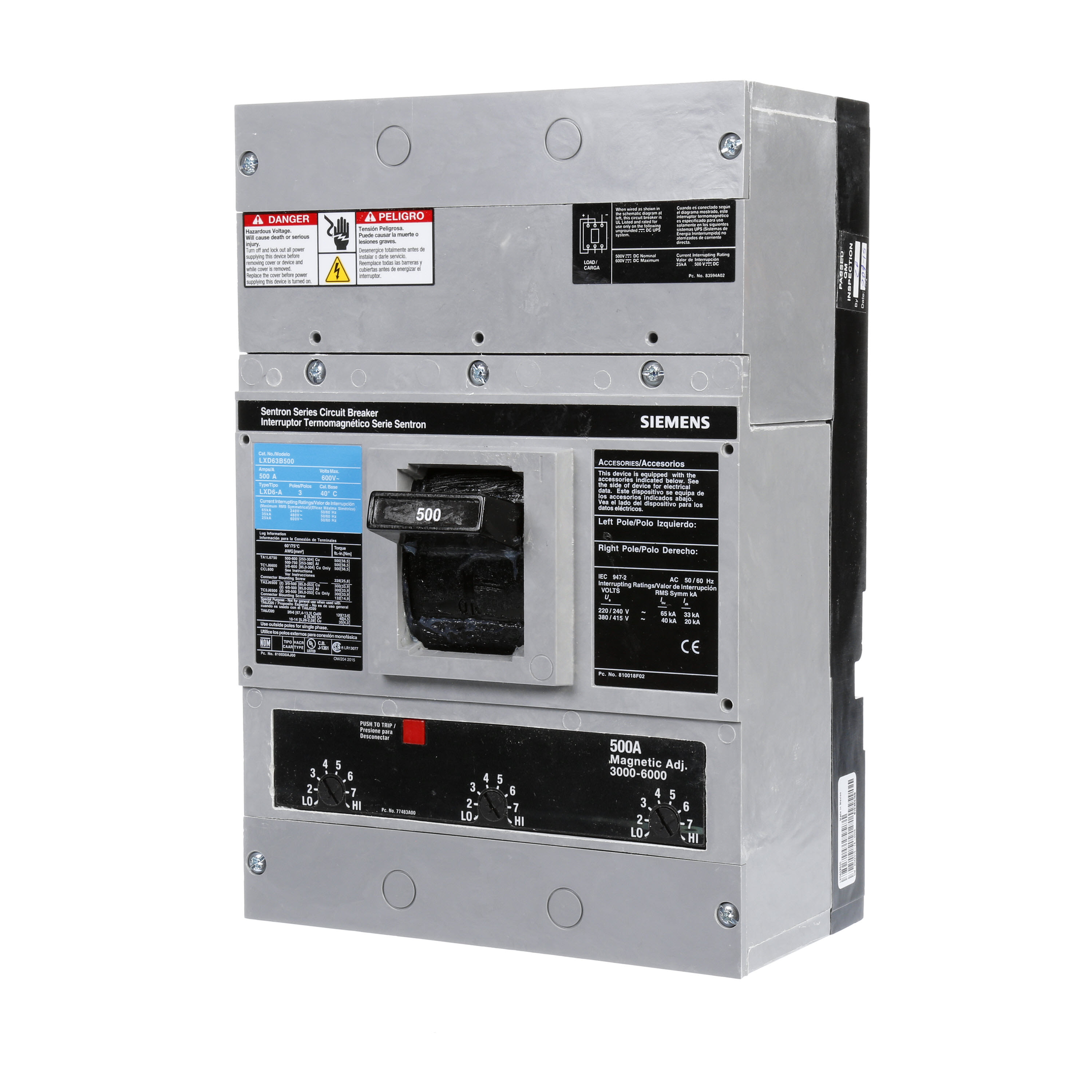 Siemens - Siemens LXD63B500 3-Pole 500 Amp 600 VAC 25 kA Molded Case Circuit Breaker