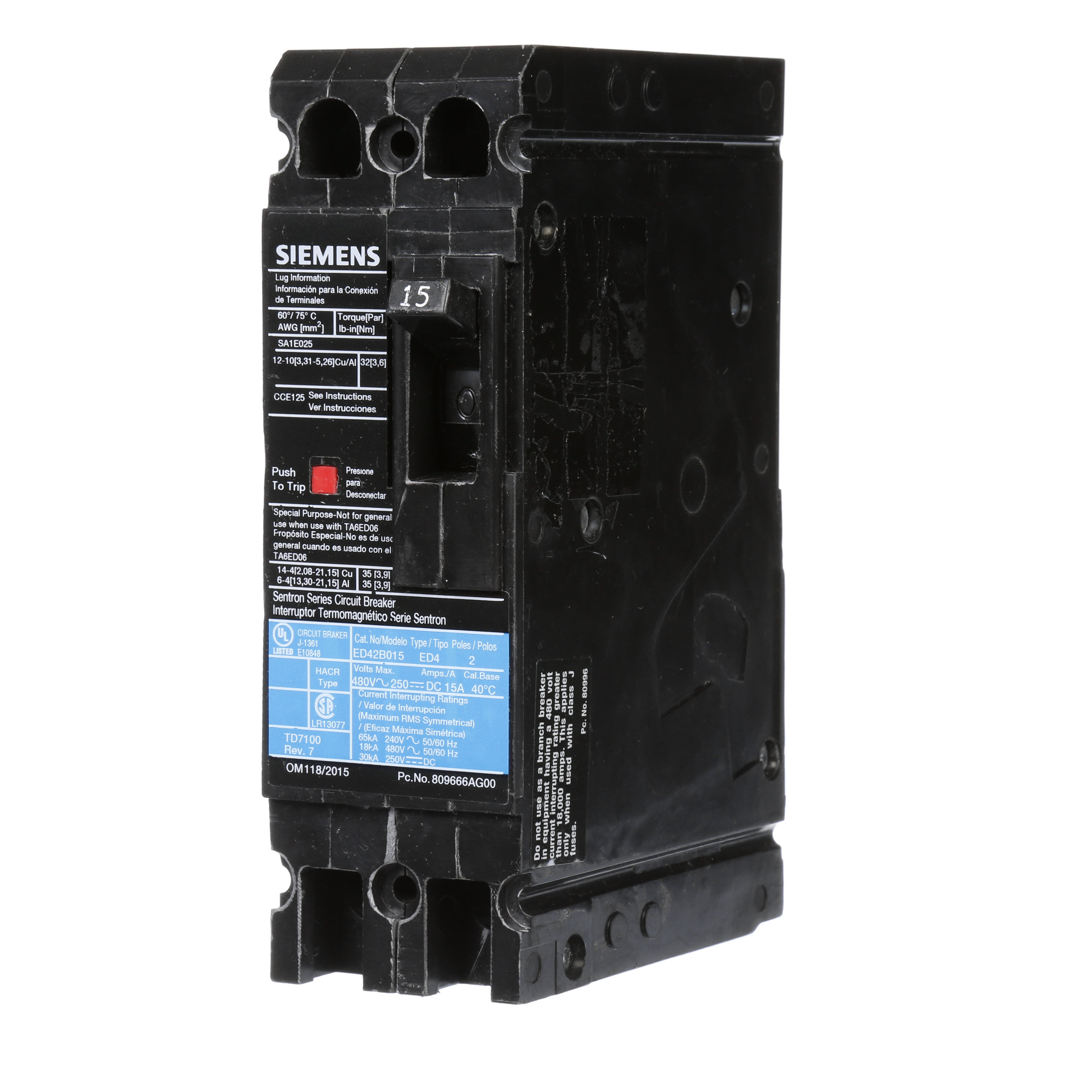 Siemens - Siemens ED42B015 MCCB ED4, 2P-15