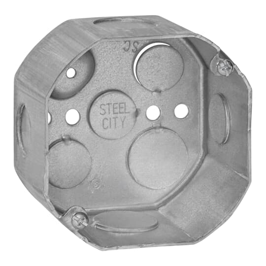 Thomas & Betts Co - Steel City 54171-1/2-3/4 4 Inch 22.5cu.in Steel Octagon Box with 1/2 and 3/4 Inch Knockouts