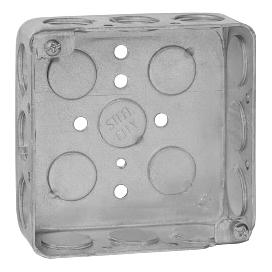 Thomas & Betts Co - Steel City 52151-1/2 4" Steel Square Box, 1-1/2" Deep, 21 cu.in. w/ 1/2" KOs