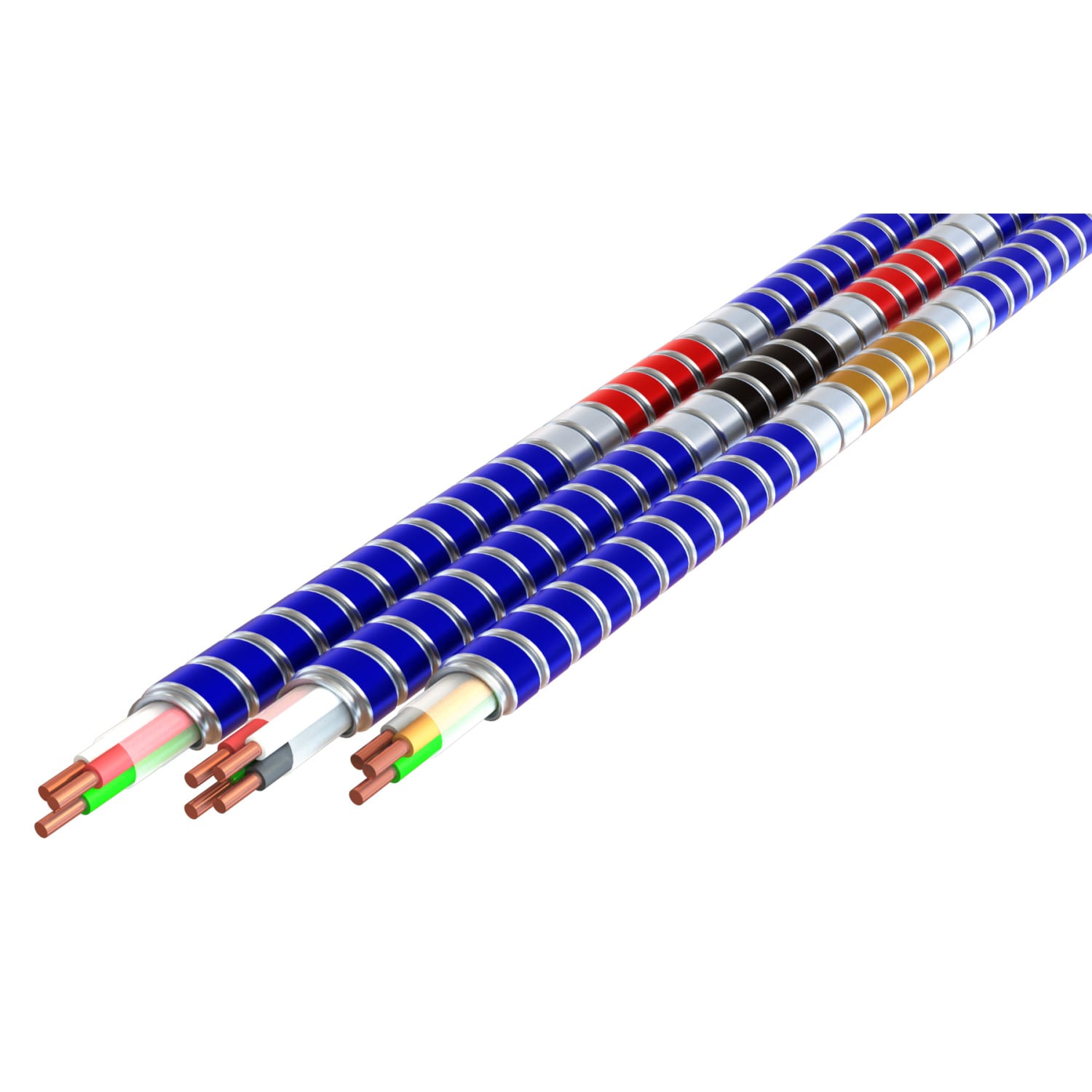Conduit - 12/3 MC-Glide Tuff™ Solid (Black,Red,White) w/Ground, Blue Steel Armor, 250ft Coil