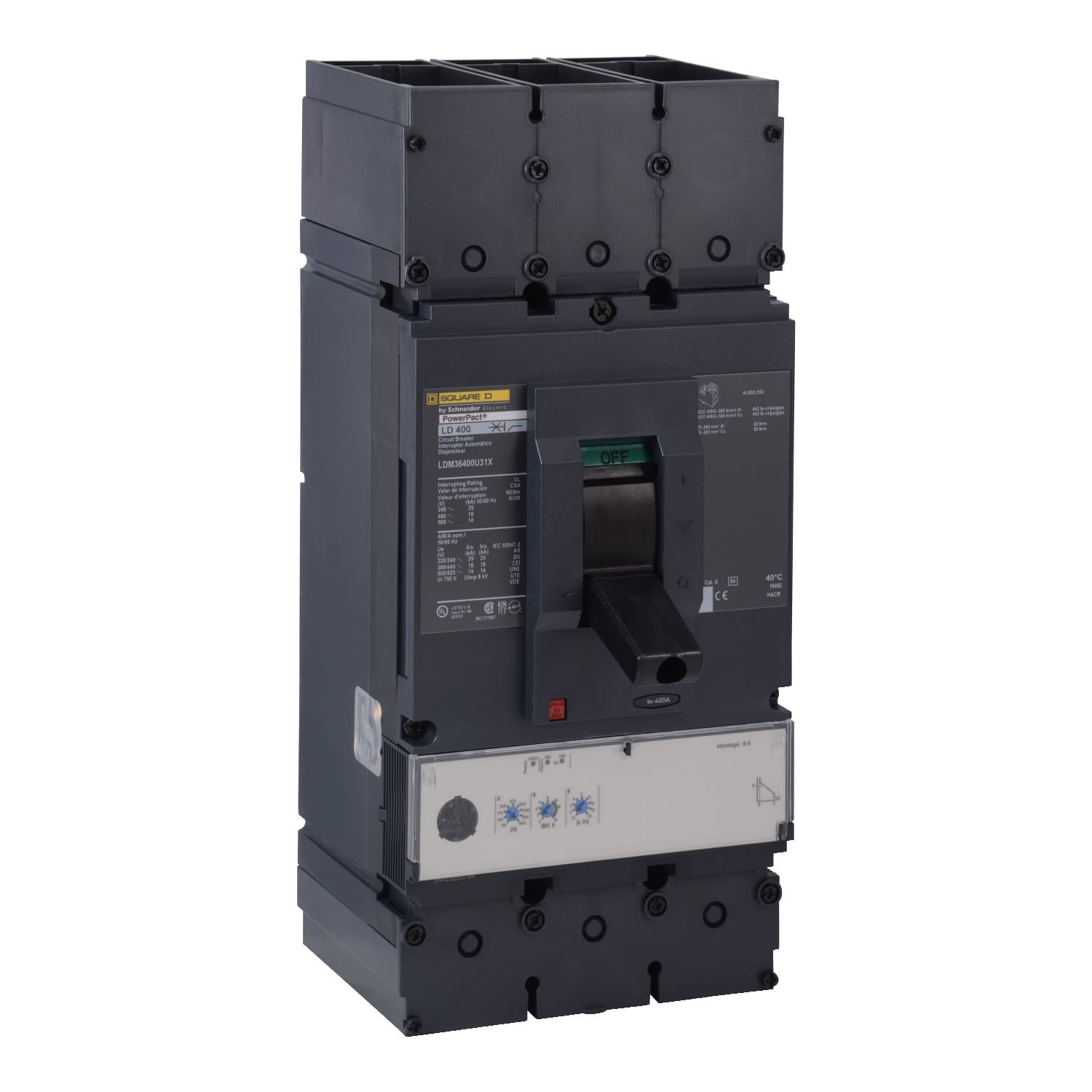 Square-D / Schneider - SQD LJM36400U31X CIRCUIT BREAKER, POWERPACT L, 400A, 3 POLE, 600VAC, 25KA, LUGS, MICROLOGIC 3.3, 80%