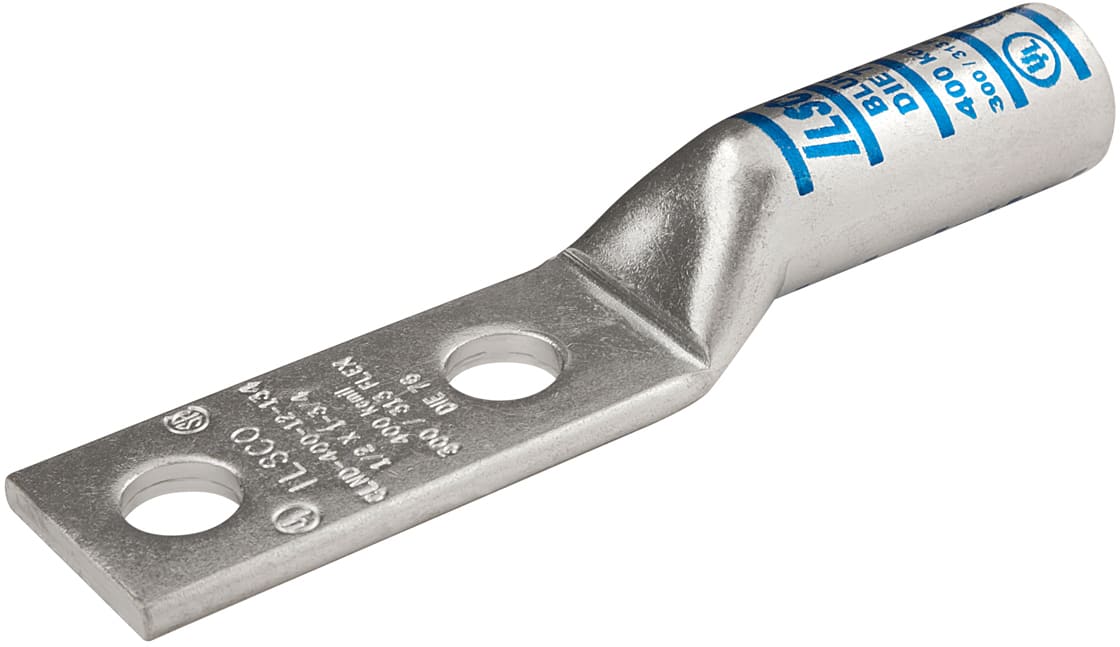 Ilsco - Ilsco CLND-3-12-134 SureCrimp® Copper Compression Lug, Conductor Size 3, 2 Holes, 1/2in Bolt Size, 1-3/4in Hole Spacing, Long Barrel, No Sight Window, Tin Plated, UL, CSA