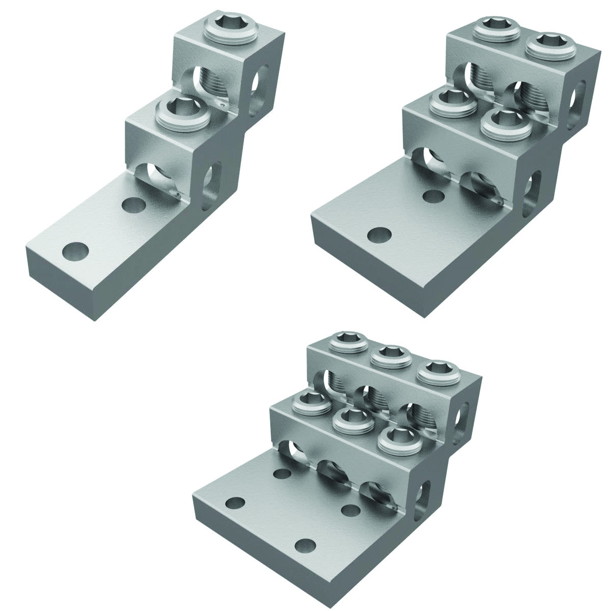Ilsco - Ilsco PBHD4-750 Aluminum Panelboard Lug, Heavy Duty, Dual Rated, Conductor Range 750-2, 4 Ports, 2 Holes, 3/8in Bolt Size, 1-3/8in Hole Spacing, Tin Plated, UL, CSA