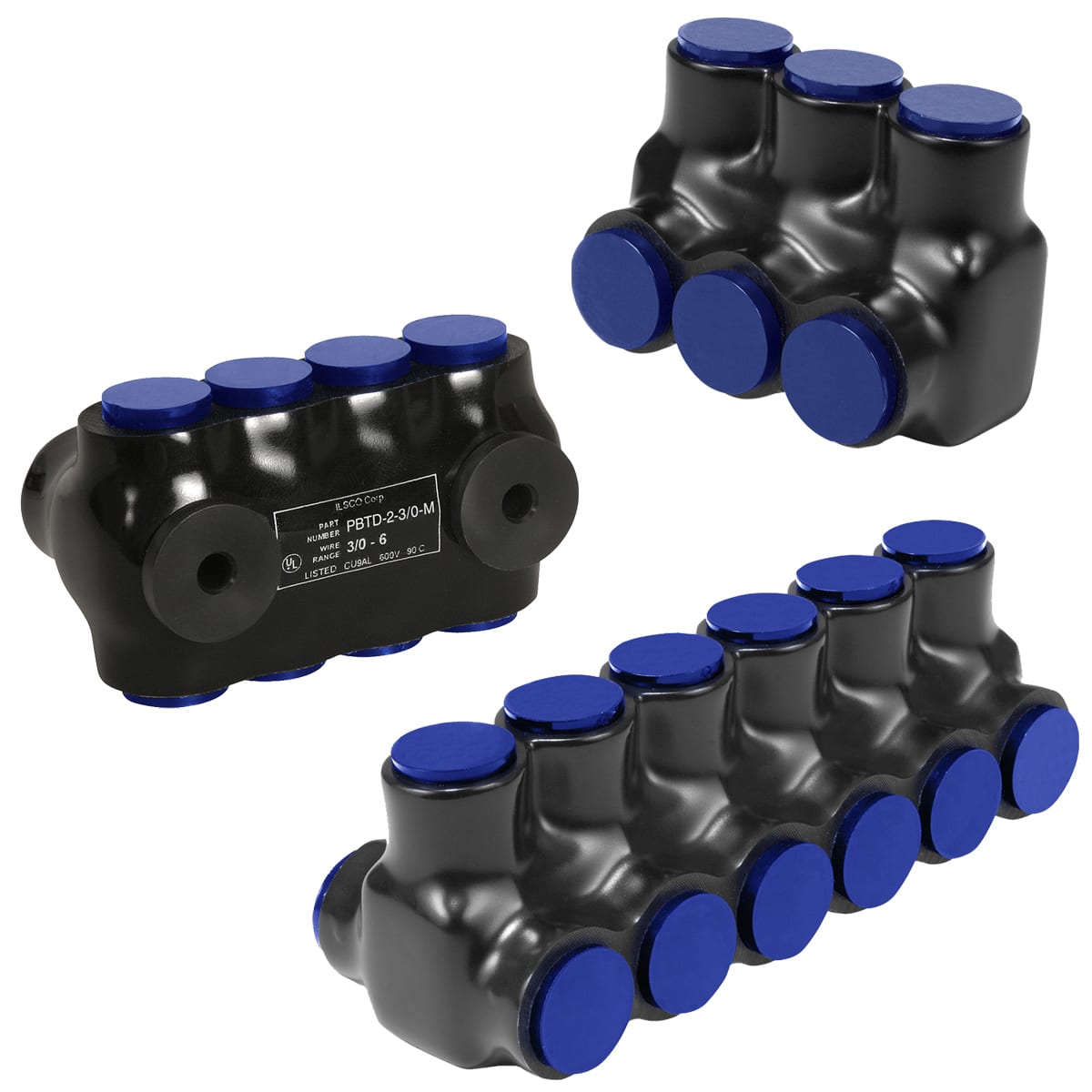 Ilsco - Ilsco PBTS-2-250-F Nimbus4Flex Insulated Flexible Aluminum Multi-Tap Connector, Conductor Range 250-6, Flex 4/0-6 H,I,K 2/0-6 M 3/0-6 DLO, 2 Ports, Single Sided Entry, Tin Plated, UL, CSA