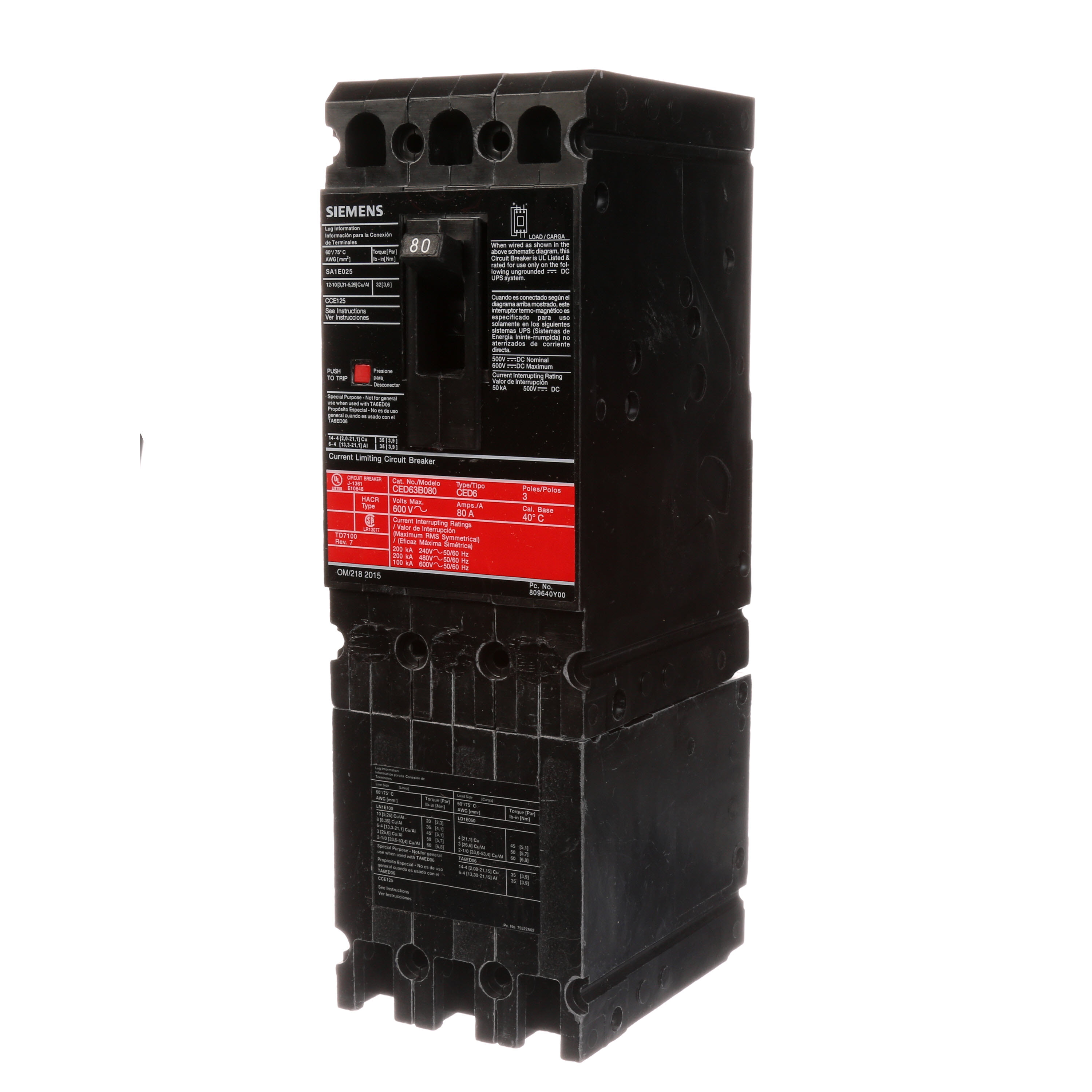 Siemens - Siemens CED63B080 ED,100kA@600V,