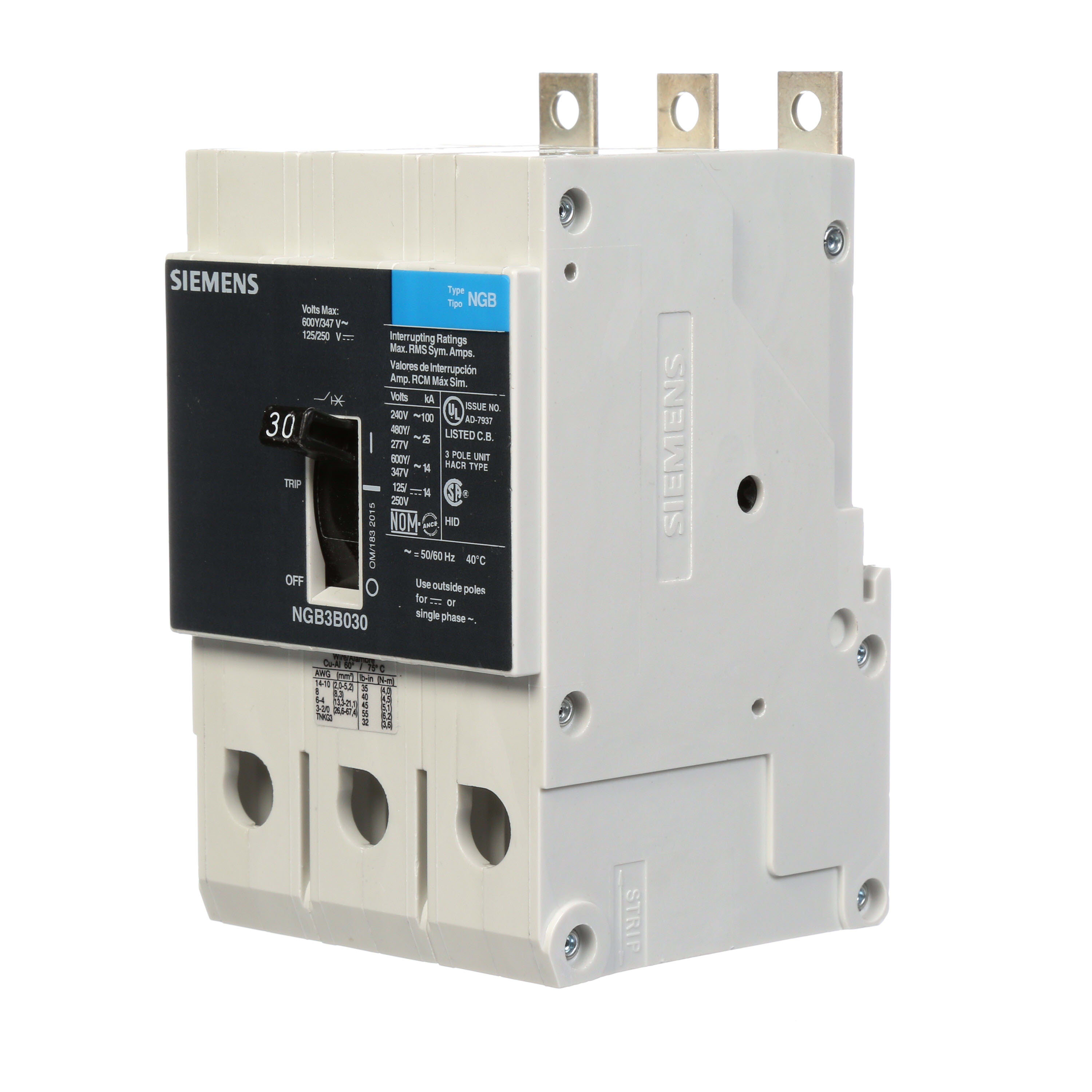 Siemens - Siemens NGB3B030B 3-Pole 30 Amp 600 Volt 14 kA Molded Case Circuit Breaker