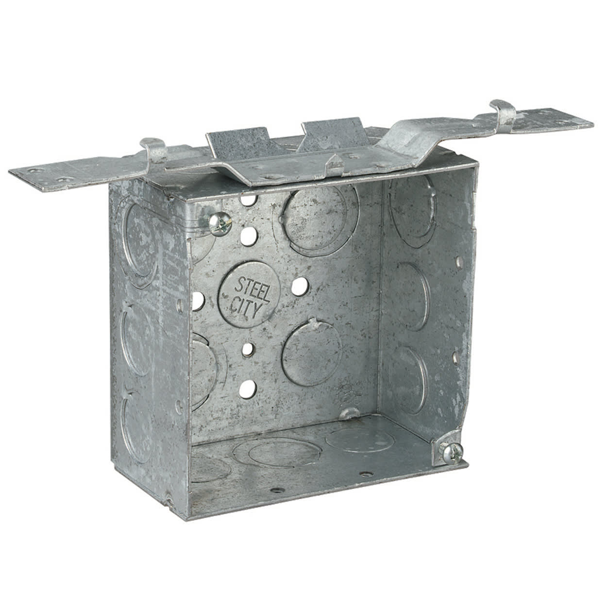 Thomas & Betts Co - Steel City 52171-V-1/2-3/4 4 x 2-1/8 Inch Steel Square Box with 1/2 and 3/4 Eccentric Knockouts and Bracket
