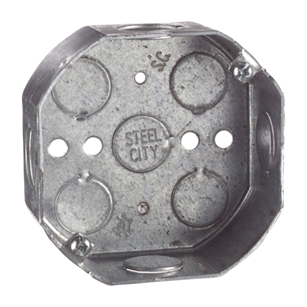 Thomas & Betts Co - Steel-City 54151-1/2&3/4 4" Octagon Box, 1-1/2" Deep w/ 1/2 & 3/4 Knockouts, Steel, 15.8cu.in