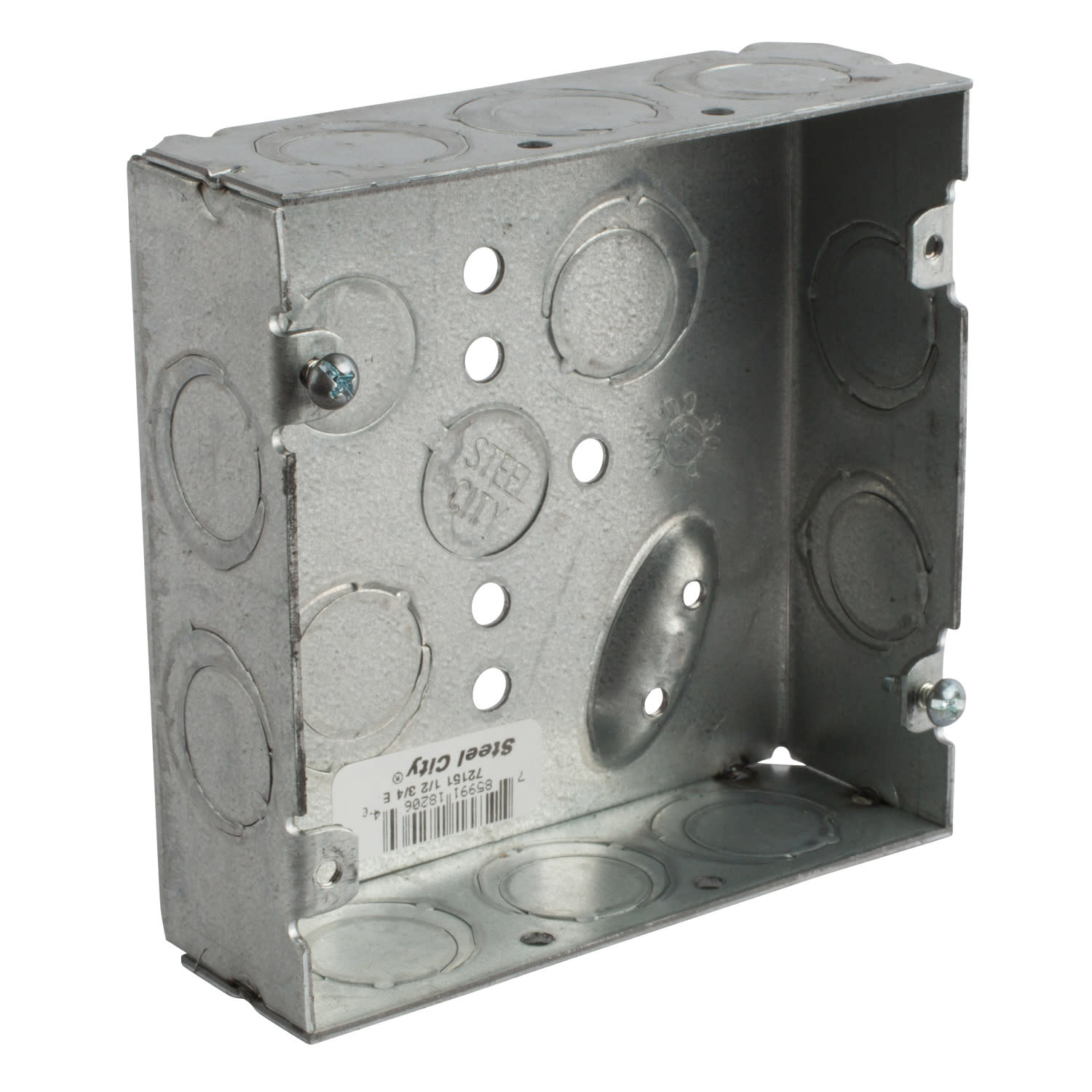 Thomas & Betts Co - Steel City 72151-1/2-3/4-E 4-11/16 x 1-1/2 Inch Steel Square Box with 1/2 and 3/4 Inch Eccentric Knockouts